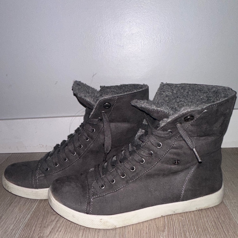 BRASH Insulated Ankle Boots Lace Up Fold Down Faux Suede Fur inside